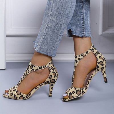 High Heel Peep Toe Sandals Women Back Zipper Outdoor Summer Shoes