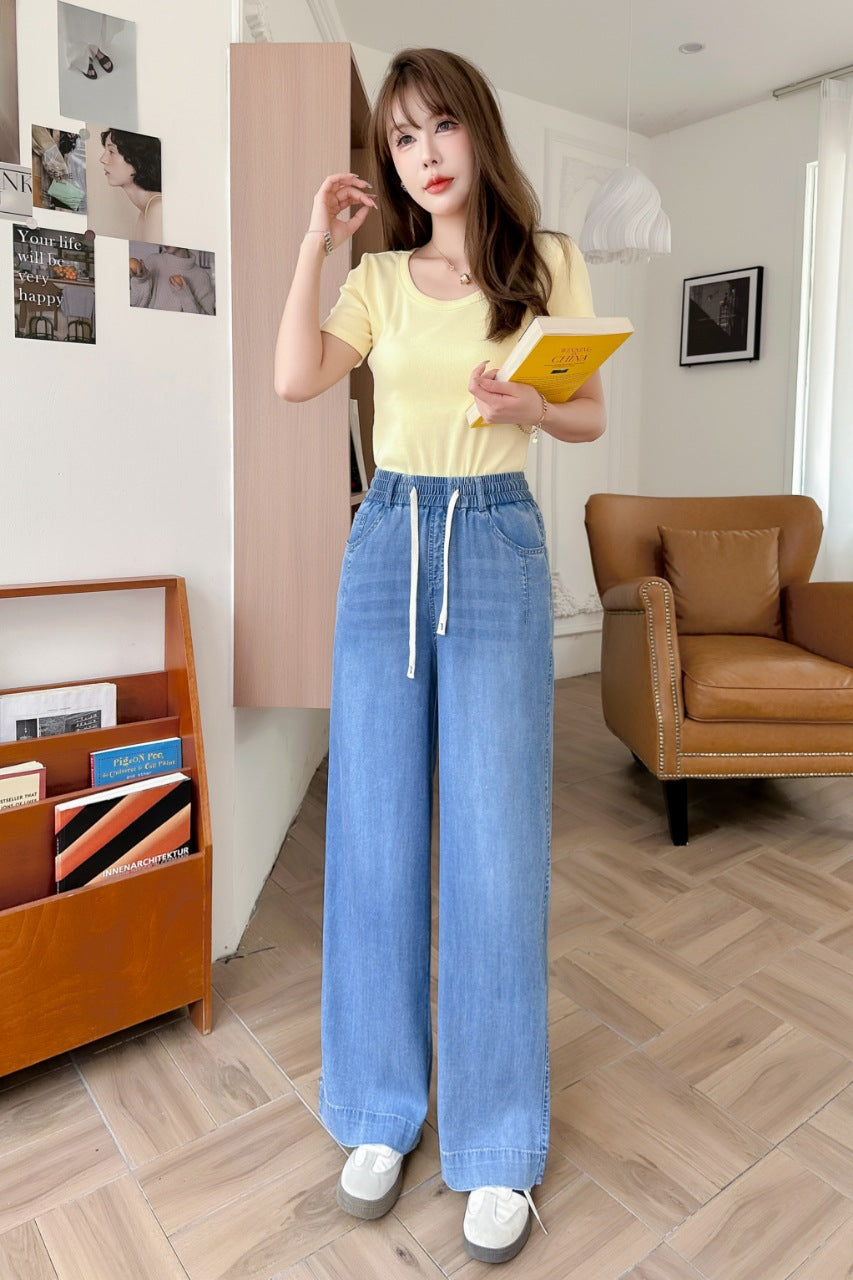 New Arrival Summer Thin Stretch Straight Elastic Denim Jeans In Lyocell Tencel