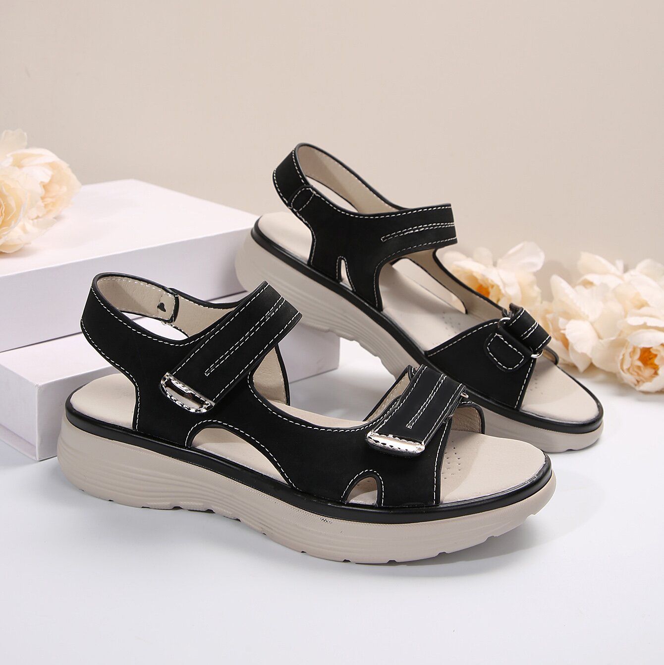 Casual Velcro-design Sandals Summer Comfortable Fish Mouth Sports Sandals Women Lightweight Beach Shoes