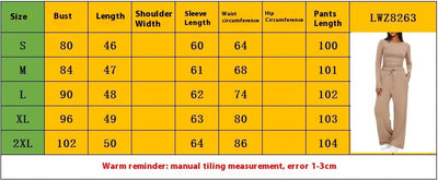 2 Pieces Women's Suit Autumn Winte Long Sleeve Tops High Waisted Wide Leg Pants Sportswear Female Clothes Solid Color Casual Suit