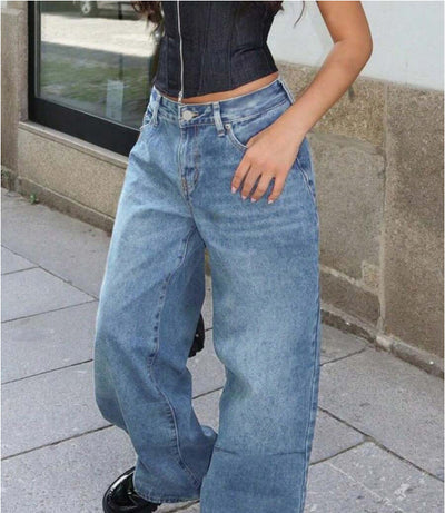 Street Style Loose Distressed Retro Washed Wide Leg Jeans