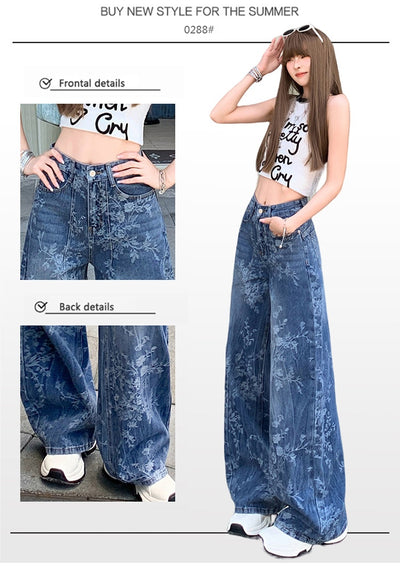 Jacquard Jeans Women's Loose Wide-leg Pants