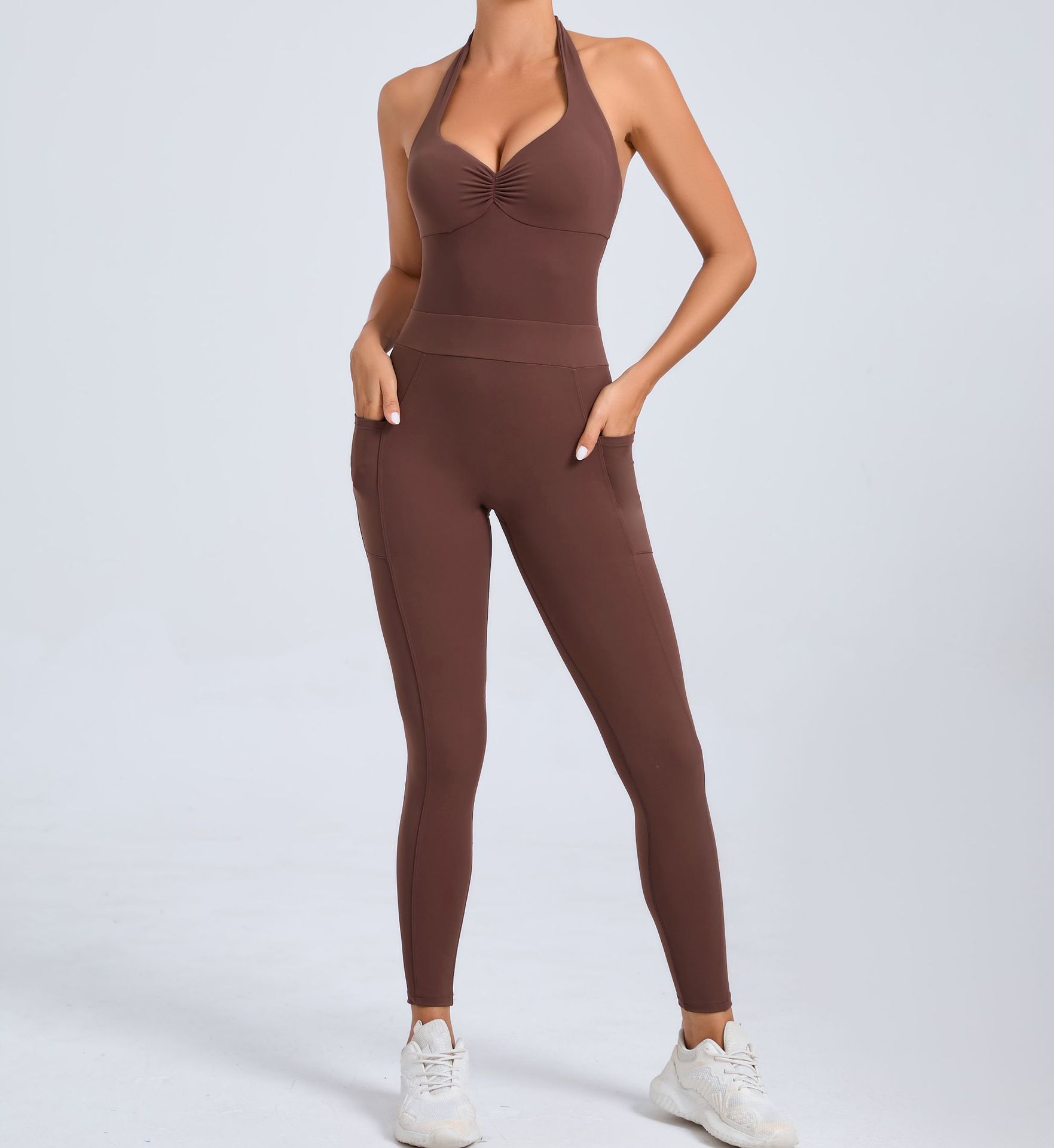 European And American Halter Side Pockets Yoga Jumpsuit