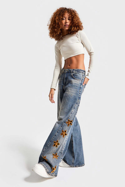 Women's Casual And Relaxed Embroidered High Waist Loose Jeans