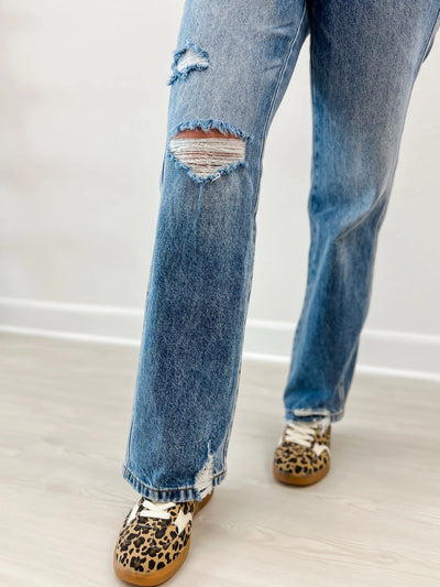 Ripped Jeans Slim-fitting Mid-waist Straight-leg Pants Distressed