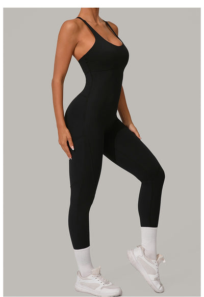 Women's Solid Color Casual Cross Back Summer Jumpsuit