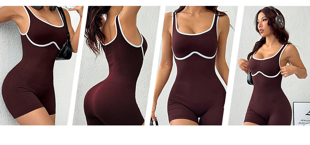 Elastic Contrast Color Yoga Jumpsuit Tight